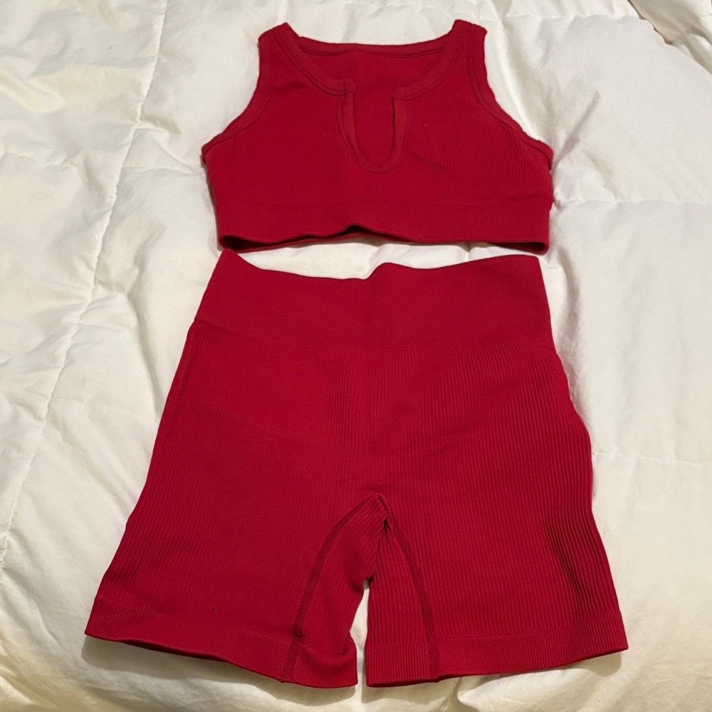 Amazon Women's Red Athletic Shorts Set